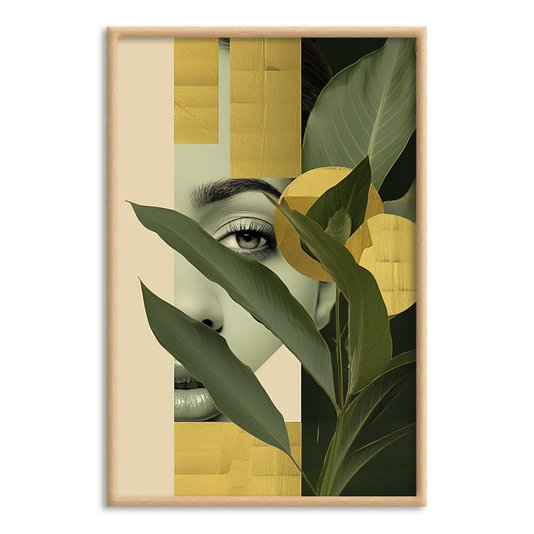 Quadro Decorativo Colagem Abstrata Folhas Verdes
