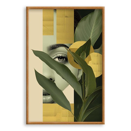 Quadro Decorativo Colagem Abstrata Folhas Verdes
