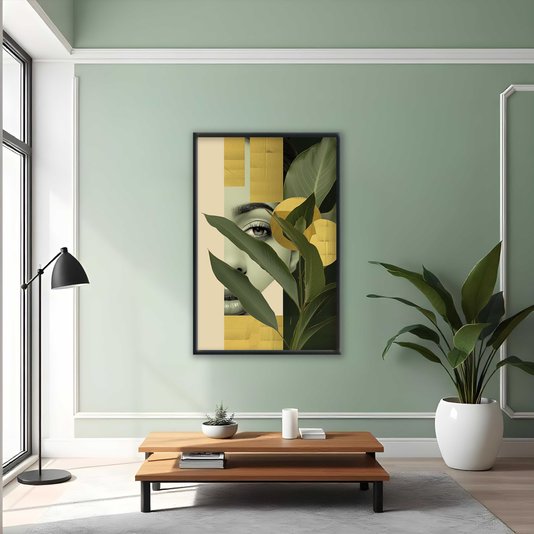 Quadro Decorativo Colagem Abstrata Folhas Verdes