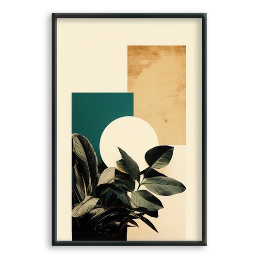 Quadro Decorativo Colagem Abstrata Formas Geométricas E Folhas