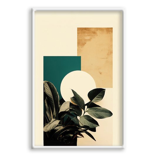 Quadro Decorativo Colagem Abstrata Formas Geométricas E Folhas
