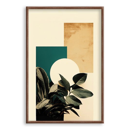 Quadro Decorativo Colagem Abstrata Formas Geométricas E Folhas