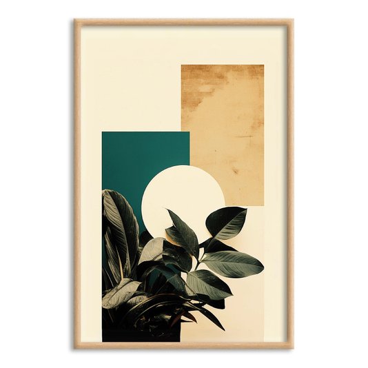 Quadro Decorativo Colagem Abstrata Formas Geométricas E Folhas
