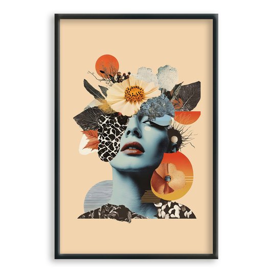 Quadro Decorativo Colagem Abstrata Mulher Com Flores