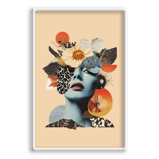 Quadro Decorativo Colagem Abstrata Mulher Com Flores