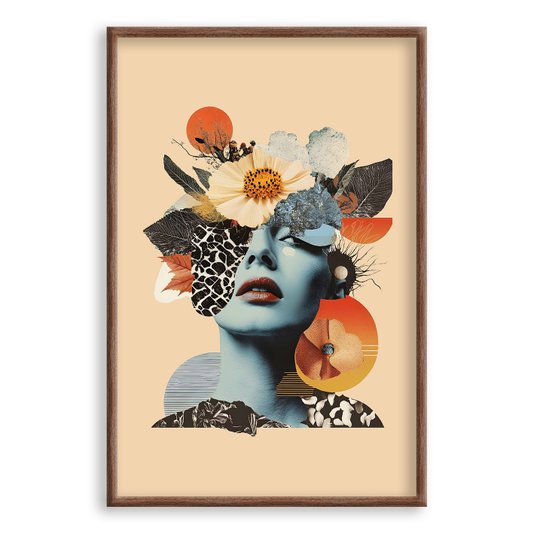 Quadro Decorativo Colagem Abstrata Mulher Com Flores