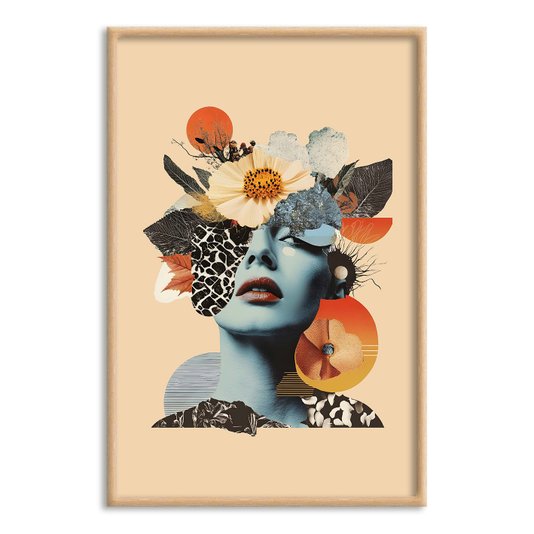 Quadro Decorativo Colagem Abstrata Mulher Com Flores