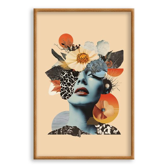 Quadro Decorativo Colagem Abstrata Mulher Com Flores