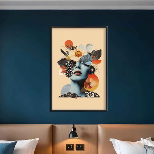 Quadro Decorativo Colagem Abstrata Mulher Com Flores