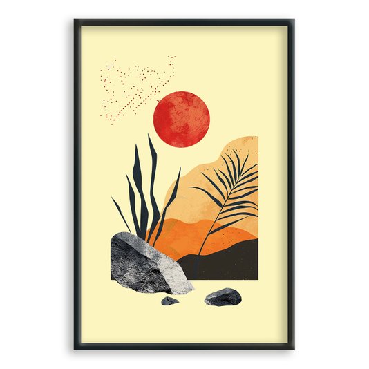 Quadro Decorativo Colagem Abstrata Paisagem Amarela Com Plantas