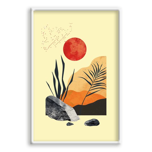 Quadro Decorativo Colagem Abstrata Paisagem Amarela Com Plantas