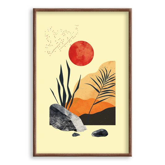 Quadro Decorativo Colagem Abstrata Paisagem Amarela Com Plantas
