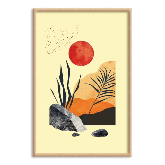 Quadro Decorativo Colagem Abstrata Paisagem Amarela Com Plantas