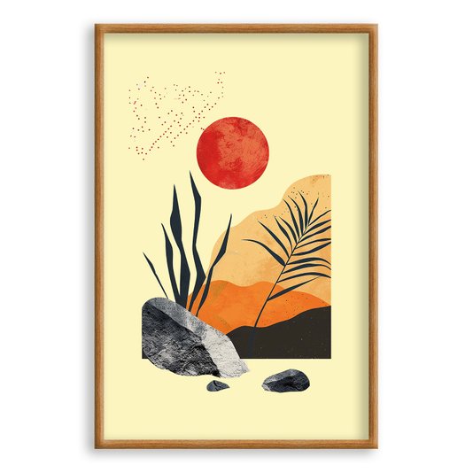 Quadro Decorativo Colagem Abstrata Paisagem Amarela Com Plantas