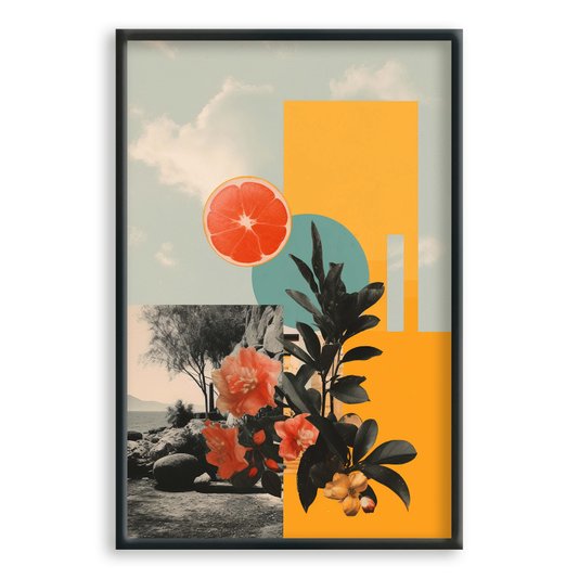 Quadro Decorativo Colagem Abstrata Paisagem Com Folhas