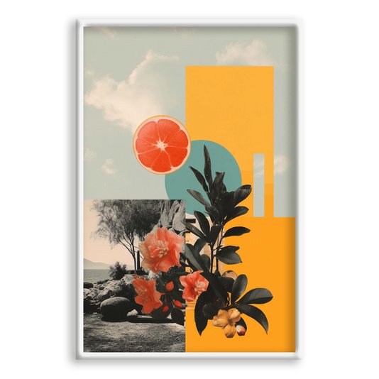 Quadro Decorativo Colagem Abstrata Paisagem Com Folhas
