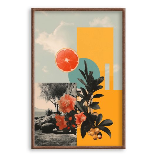 Quadro Decorativo Colagem Abstrata Paisagem Com Folhas