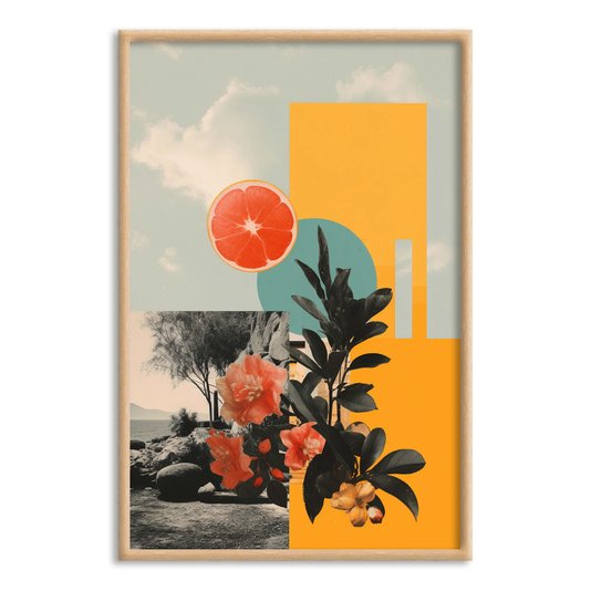 Quadro Decorativo Colagem Abstrata Paisagem Com Folhas