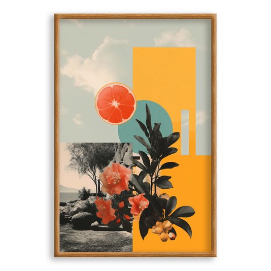Quadro Decorativo Colagem Abstrata Paisagem Com Folhas