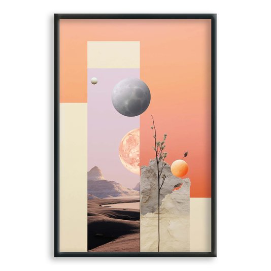 Quadro Decorativo Colagem Abstrata Paisagem Rosa Lua