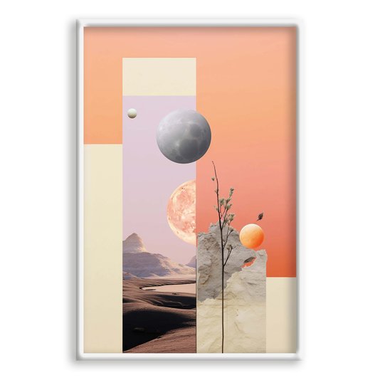 Quadro Decorativo Colagem Abstrata Paisagem Rosa Lua