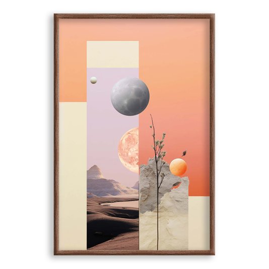 Quadro Decorativo Colagem Abstrata Paisagem Rosa Lua