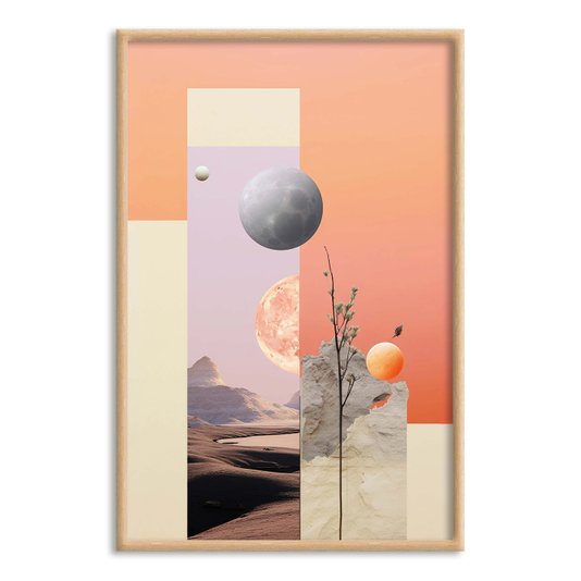 Quadro Decorativo Colagem Abstrata Paisagem Rosa Lua