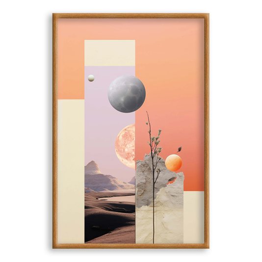 Quadro Decorativo Colagem Abstrata Paisagem Rosa Lua