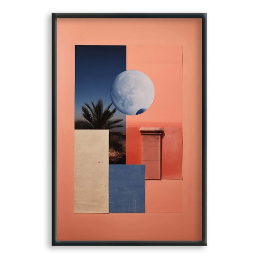 Quadro Decorativo Colagem Abstrata Rosa Com Lua