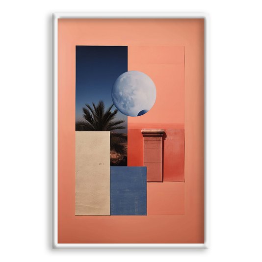 Quadro Decorativo Colagem Abstrata Rosa Com Lua