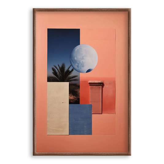 Quadro Decorativo Colagem Abstrata Rosa Com Lua