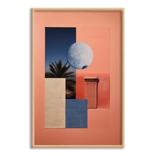 Quadro Decorativo Colagem Abstrata Rosa Com Lua