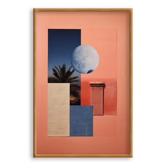Quadro Decorativo Colagem Abstrata Rosa Com Lua