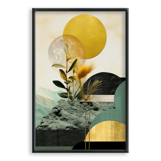 Quadro Decorativo Colagem Abstrata Verde Com Folhas