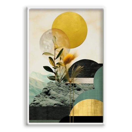 Quadro Decorativo Colagem Abstrata Verde Com Folhas