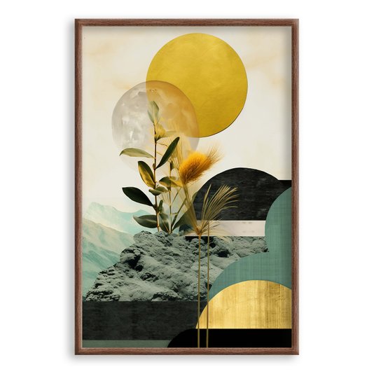 Quadro Decorativo Colagem Abstrata Verde Com Folhas