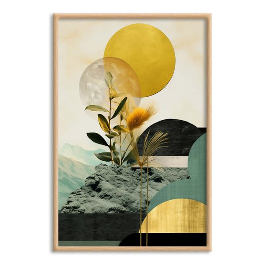 Quadro Decorativo Colagem Abstrata Verde Com Folhas