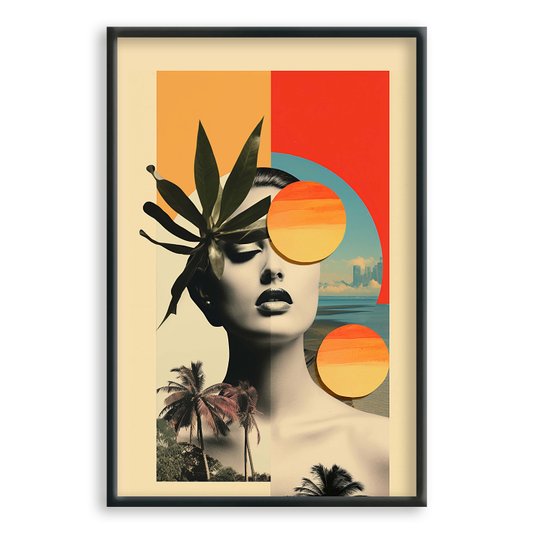 Quadro Decorativo Colagem Rosto Com Folha E Sol