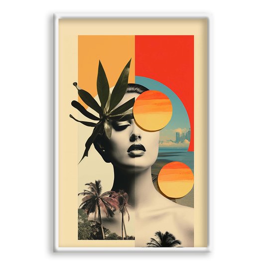 Quadro Decorativo Colagem Rosto Com Folha E Sol