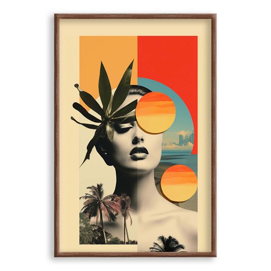 Quadro Decorativo Colagem Rosto Com Folha E Sol