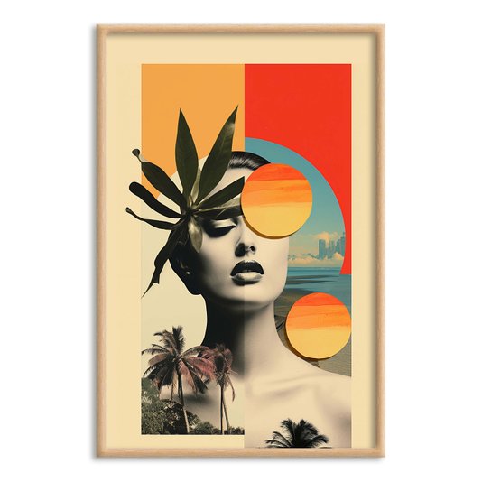 Quadro Decorativo Colagem Rosto Com Folha E Sol