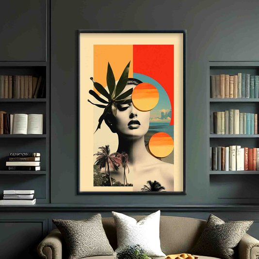 Quadro Decorativo Colagem Rosto Com Folha E Sol