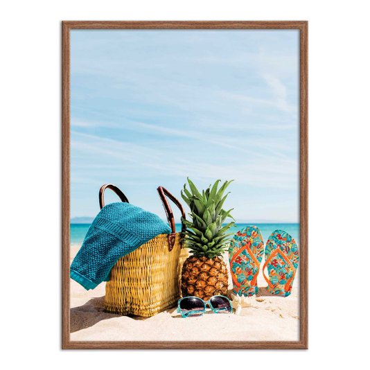 Quadro Decorativo  Coleção Mar Chinelo, Abacaxi E Bolsa De Praia