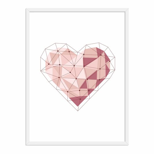 Quadro Decorativo Coração Geométrico Tons de Rosa