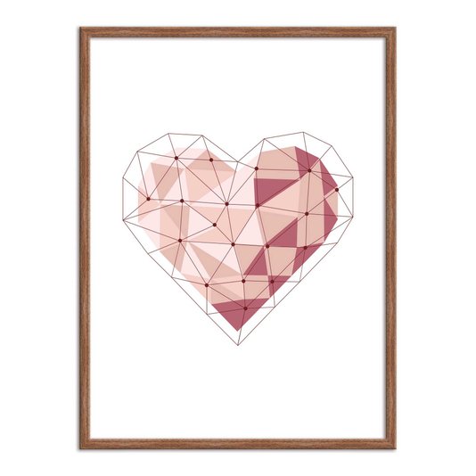 Quadro Decorativo Coração Geométrico Tons de Rosa