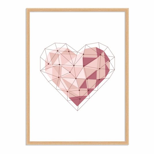 Quadro Decorativo Coração Geométrico Tons de Rosa