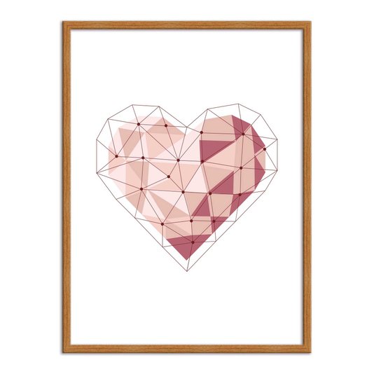 Quadro Decorativo Coração Geométrico Tons de Rosa