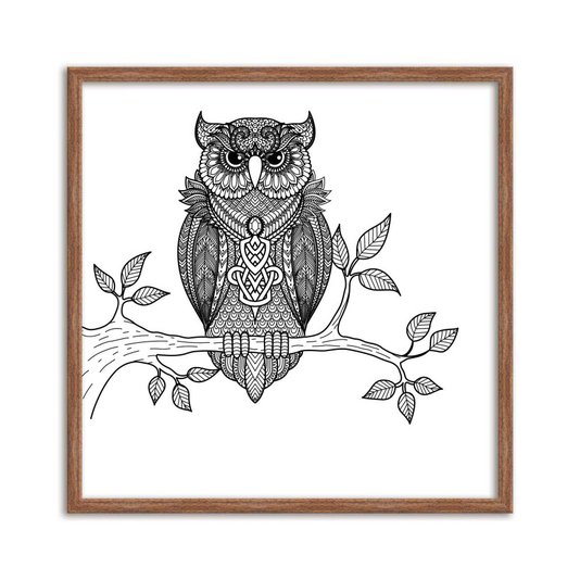 Quadro Decorativo Desenho da Coruja Preto e Branco
