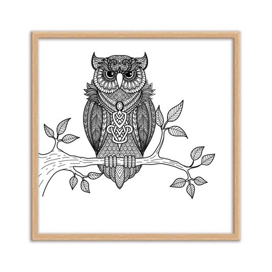 Quadro Decorativo Desenho da Coruja Preto e Branco