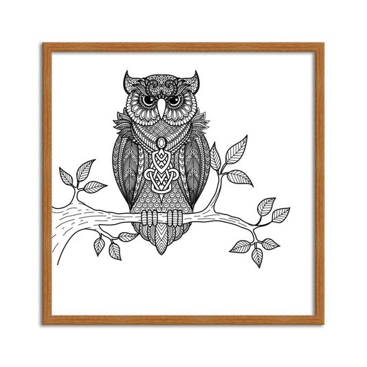 Quadro Decorativo Desenho da Coruja Preto e Branco